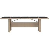 Berkfield Home Garden Table with Glass Top Beige Poly Rattan&Tempered Glass