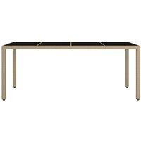 Berkfield Home Garden Table with Glass Top Beige Poly Rattan&Tempered Glass