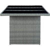 Berkfield Home Garden Table Light Grey Poly Rattan & Tempered Glass