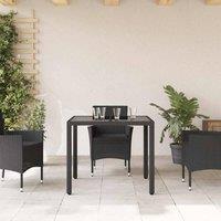 Berkfield Home Garden Table with Glass Top Black 90x90x75 cm Poly Rattan | Size: 90 x 90 x 75 cm