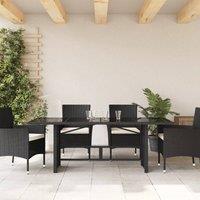 Berkfield Home Garden Table with Glass Top Black 190x80x75 cm Poly Rattan | Size: 190 x 80 x 75 cm