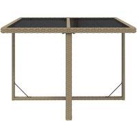 Berkfield Home Garden Table Beige 109x107x74 cm Poly Rattan & Glass | Size: 109 x 107 x 74 cm