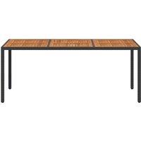Berkfield Home Garden Table 190x90x75 cm Poly Rattan & Acacia Wood Black | Size: 190 x 90 x 75 cm