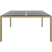 Berkfield Home Garden Table 200x150x75 cm Tempered Glass & Poly Rattan Beige | Size: 200 x 150 x 75 cm
