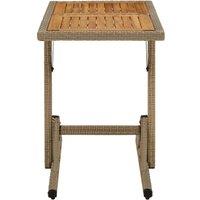 Berkfield Home Garden Table Beige Solid Wood Acacia & Poly Rattan