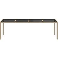 Berkfield Home Garden Table Beige 250x100x75 cm Tempered Glass & Poly Rattan | Size: 250 x 100 x 75 cm