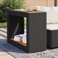 Berkfield Home Garden Side Table with Wooden Top Black 100x40x75 cm Poly Rattan | Size: 100 x 40 x 75 cm