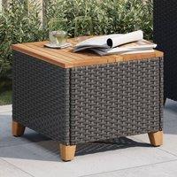 Berkfield Home Garden Table Black 45x45x37 cm Poly Rattan Acacia Wood | Size: 45 x 45 x 37 cm