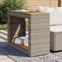 Berkfield Home Garden Side Table with Wooden Top Grey 100x40x75 cm Poly Rattan | Size: 100 x 40 x 75 cm