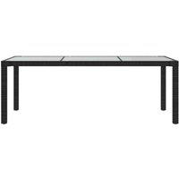 Berkfield Home Garden Table Black 190x90x75 cm Tempered Glass & Poly Rattan | Size: 190 x 90 x 75 cm