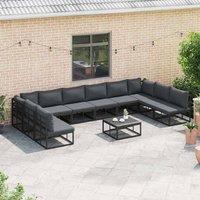 Berkfield Home Garden Sofa Set with Cushion with Pillow 10 pcs Black Aluminium