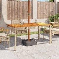 Berkfield Home Garden Table Beige 140x80x75 cm Poly Rattan Acacia Wood | Size: 140 x 80 x 75 cm