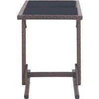 Berkfield Home Garden Table Brown 110x53x72 cm Glass & Poly Rattan | Size: 110 x 53 x 72 cm