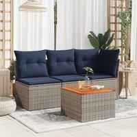 Berkfield Home Garden Table Grey 55x55x37 cm Poly Rattan & Acacia Wood | Size: 55 x 55 x 37 cm