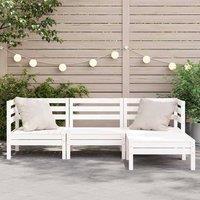 Berkfield Home Garden Sofa 3-Seater with Footstool White Solid Wood Pine