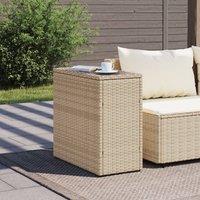 Berkfield Home Garden Side Table with Glass Top Beige 58x27.5x55 cm Poly Rattan