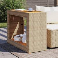 Berkfield Home Garden Side Table with Wooden Top Beige 100x40x75 cm Poly Rattan | Size: 100 x 40 x 75 cm