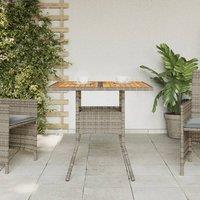 Berkfield Home Garden Table with Acacia Wood Top Grey 80x80x75 cm Poly Rattan | Size: 80 x 80 x 75 cm