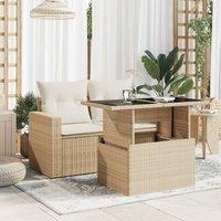 Berkfield Home Garden Table with Glass Top Beige 100x55x73 cm Poly Rattan | Size: 100 x 55 x 73 cm