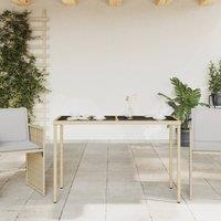 Berkfield Home Garden Table with Glass Top Beige 115x54x74 cm Poly Rattan | Size: 115 x 54 x 74 cm