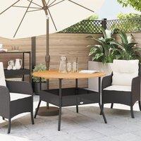 Berkfield Home Garden Table with Acacia Wood Top Black 110x71 cm Poly Rattan | Size: 110x71 cm