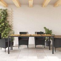 Berkfield Home Garden Table with Acacia Wood Top Black 190x90x75 cm Poly Rattan | Size: 190 x 90 x 75 cm