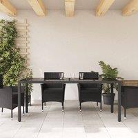 Berkfield Home Garden Table with Glass Top Black 190x90x75 cm Poly Rattan | Size: 190 x 90 x 75 cm