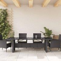 Berkfield Home Garden Table with Glass Top Black 240x90x75 cm Poly Rattan | Size: 240 x 90 x 75 cm