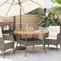 Berkfield Home Garden Table with Acacia Wood Top Grey 110x71 cm Poly Rattan | Size: 110x71 cm