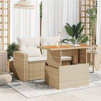 Berkfield Home Garden Table Beige 100x55x73 cm Poly Rattan & Acacia Wood | Size: 100 x 55 x 73 cm
