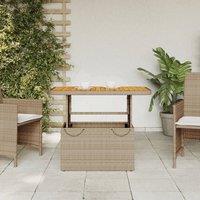 Berkfield Home Garden Table Beige 90x55x71 cm Poly Rattan & Acacia Wood | Size: 90 x 55 x 71 cm