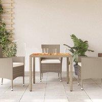 Berkfield Home Garden Table Beige 90x90x75 cm Poly Rattan Acacia Wood | Size: 90 x 90 x 75 cm
