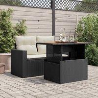 Berkfield Home Garden Table Black 100x55x73 cm Poly Rattan & Acacia Wood | Size: 100 x 55 x 73 cm