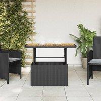 Berkfield Home Garden Table Black 90x55x71 cm Poly Rattan & Acacia Wood | Size: 90 x 55 x 71 cm