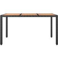 Berkfield Home Garden Table with Wooden Top Black Poly Rattan&Solid Wood Acacia