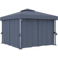 Berkfield Home Gazebo with Curtain&LED String Lights 3x3 m Anthracite in Dark Grey