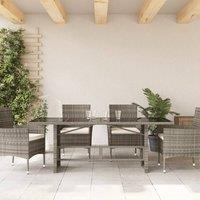 Berkfield Home Garden Table with Glass Top Grey 190x80x74 cm Poly Rattan | Size: 190 x 80 x 74 cm