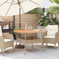 Berkfield Home Garden Table with Acacia Wood Top Beige 110x71 cm Poly Rattan | Size: 110x71 cm