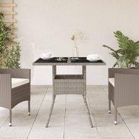 Berkfield Home Garden Table with Glass Top Light Grey 80x80x75 cm Poly Rattan | Size: 80 x 80 x 75 cm