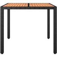 Berkfield Home Garden Table with Wooden Top Black Poly Rattan&Solid Wood Acacia