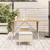 Berkfield Home Garden Table with Acacia Wood Top Beige 105x75x72 cm Poly Rattan | Size: 105 x 75 x 72 cm