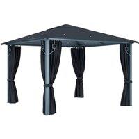 Berkfield Home Gazebo with Curtain&LED String Lights 3x3 m Anthracite Aluminium in Black