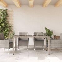 Berkfield Home Garden Table with Glass Top Grey 150x90x75 cm Poly Rattan | Size: 150 x 90 x 75 cm