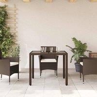 Berkfield Home Garden Table with Glass Top Brown 90x90x75 cm Poly Rattan | Size: 90 x 90 x 75 cm