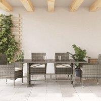 Berkfield Home Garden Table with Glass Top Grey 190x80x75 cm Poly Rattan | Size: 190 x 80 x 75 cm