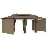Berkfield Home Gazebo with Curtains 600x298x270 cm Taupe 180 g/m in Stone | Size: 600 x 298 x 270 cm