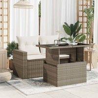 Berkfield Home Garden Table with Glass Top Grey 100x55x73 cm Poly Rattan | Size: 100 x 55 x 73 cm