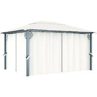 Berkfield Home Gazebo with Curtain&LED String Lights 4x3 m Cream Aluminium in Beige