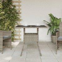 Berkfield Home Garden Table with Glass Top Grey 80x80x75 cm Poly Rattan | Size: 80 x 80 x 75 cm
