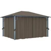 Berkfield Home Gazebo with Curtain&LED String Lights 4x3 m Taupe Aluminium